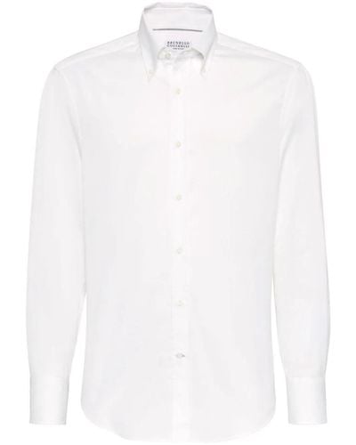 Brunello Cucinelli Slim Fit Shirt With Button-Down Collar - White