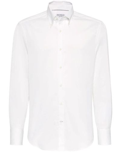 Brunello Cucinelli Slim Fit Shirt With Button-Down Collar - White