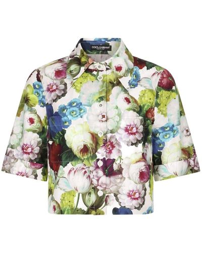 Dolce & Gabbana `Flower Power` Cropped Short Sleeve Shirt - Grey