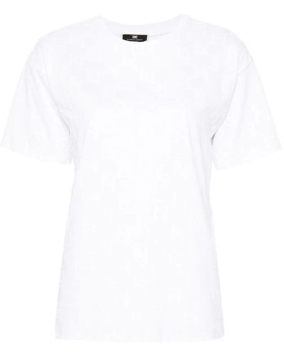 Elisabetta Franchi Flocked-Logo Cotton T-Shirt - White