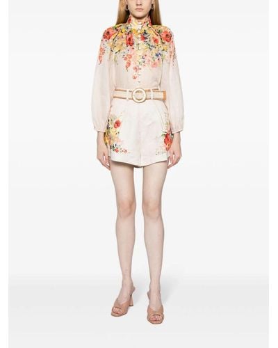 Zimmermann Blusa alight billow a fiori semi trasparente - Bianco