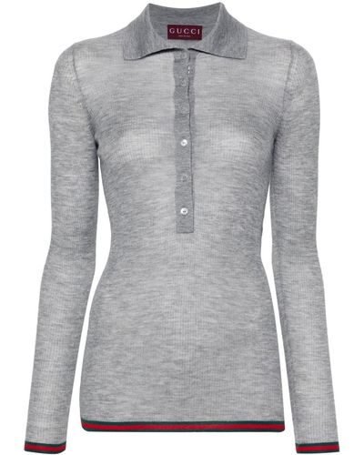 Gucci Fine Rib Cashmere Knit Top - Gray