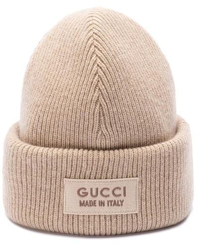 Gucci Wool Logo Patch Beanie - Natural