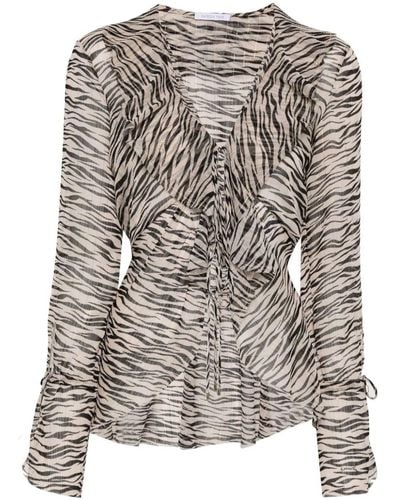 Patrizia Pepe Zebra-print Sheer Blouse - Gray