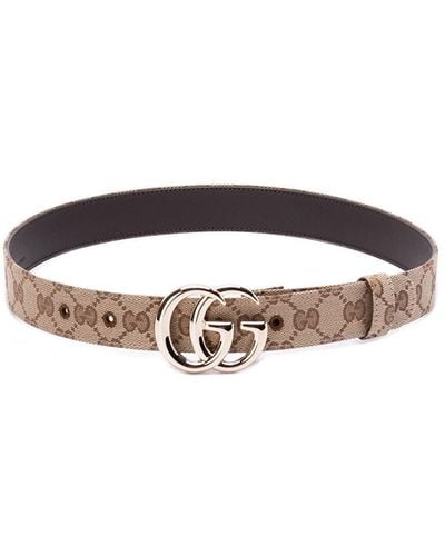 Gucci `Original Gg` Embroidered Belt - Natural