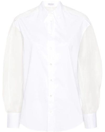 Brunello Cucinelli Pointed-collar Paneled Shirt - White