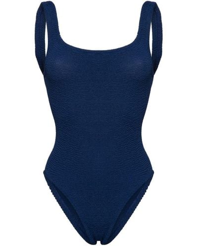 Hunza G Low-back Textured Swimsuit - Blue