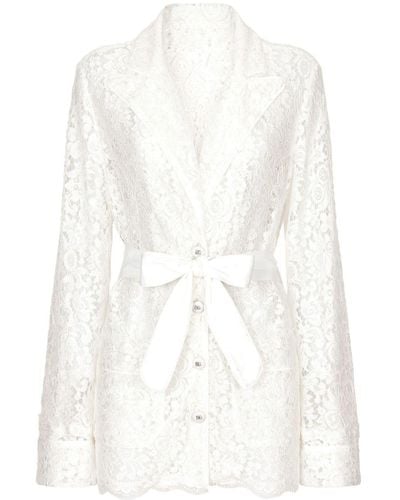 Dolce & Gabbana Floral-Lace Belted Shirt - White