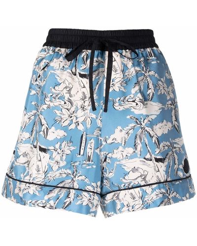 Moncler Shorts a fiori con coulisse - Blu