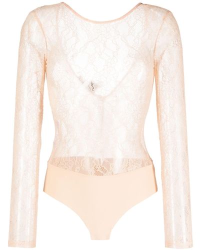 Pinko Chantilly-lace Long-sleeve Bodysuit - White