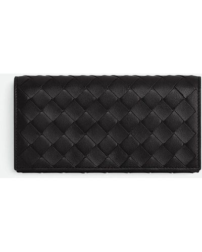 Bottega Veneta `Intrecciato Large Flap Wallet` - Black