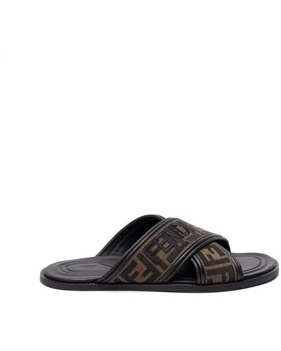 Fendi Ff Canvas & Leather Sandal - Black