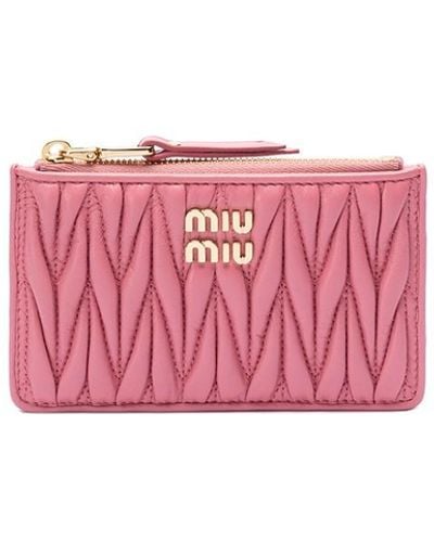 Miu Miu Matelassé Leather Card Holder - Pink