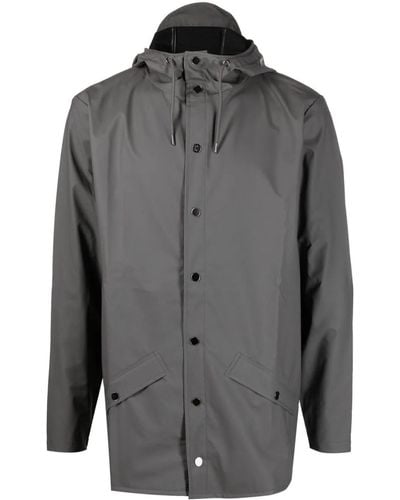 Rains Drawstring-hooded Buttoned Rain Jacket - Gray