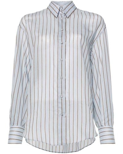 Brunello Cucinelli Lurex-detailed Striped Shirt - Blue