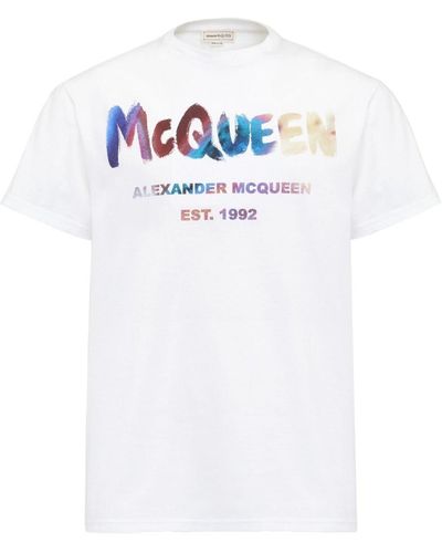 Alexander McQueen Logo Printed Cotton T Shirt. - White