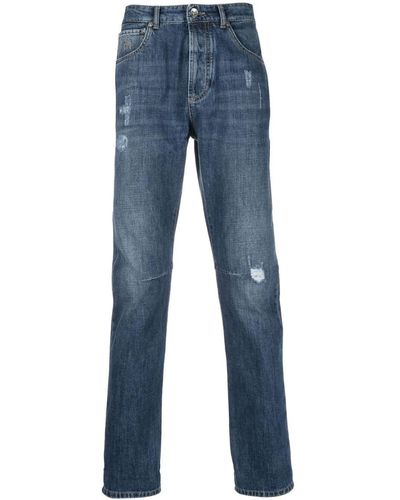 Brunello Cucinelli Low-rise Slim-fit Ripped Jeans - Blue