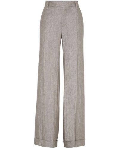 Brunello Cucinelli Linen Flared Trousers - Grey