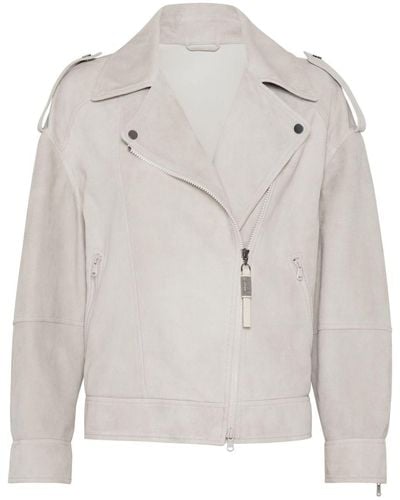 Brunello Cucinelli Suede Biker Jacket - Gray