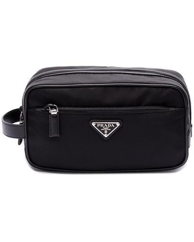 Prada `Re-Nylon` And Saffiano Leather Travel Pouch - Black