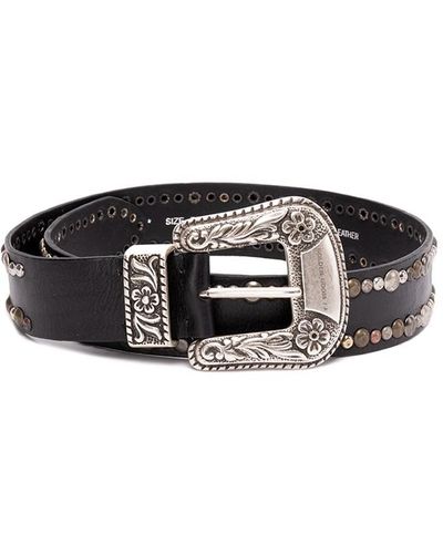 Golden Goose Washed Leather `lace` Belt With Studs - Black