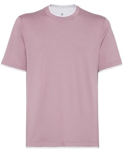 Brunello Cucinelli Crew-Neck T-Shirt With Faux-Layering - Pink