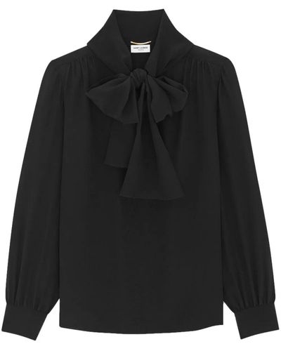 Saint Laurent Pussy-bow Silk-crepe Blouse - Black