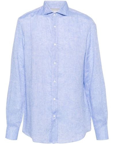 Brunello Cucinelli Spread-Collar Linen Shirt - Blue