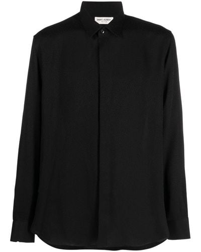 Saint Laurent Long-sleeve Silk Shirt - Black