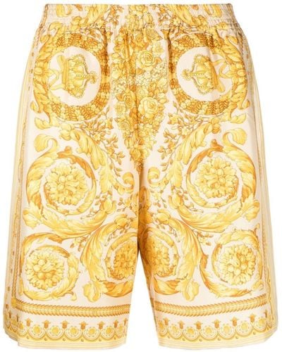 Versace Barocco Print Silk Shorts - Yellow
