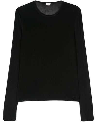 Saint Laurent Logo-Plaque Long-Sleeve Sweater - Black
