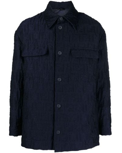 Fendi Wool Ff-embossed Padded Shirt Jacket - Blue
