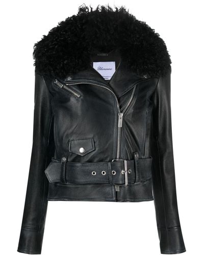 Blumarine Statement-collar Leather Biker Jacket - Black