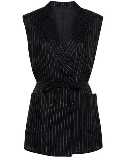 Brunello Cucinelli Pinstripe-pattern Belted Waistcoat - Black