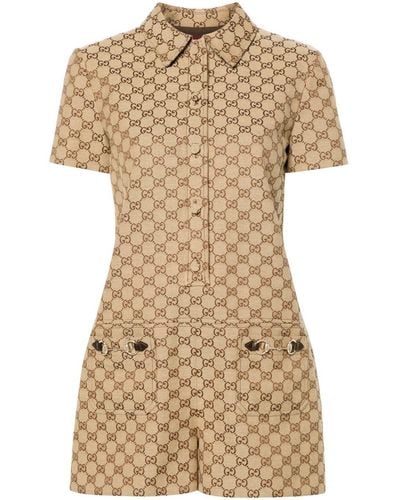 Gucci Brown gg Supreme Canvas Playsuit - Natural