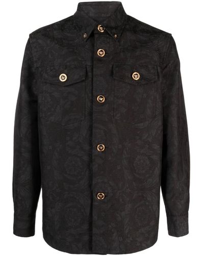 Versace Barocco-Jacquard Cotton Shirt Jacket - Black