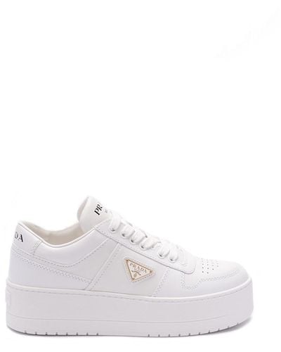 Prada `Downtown` Leather Sneakers With Box Sole - White