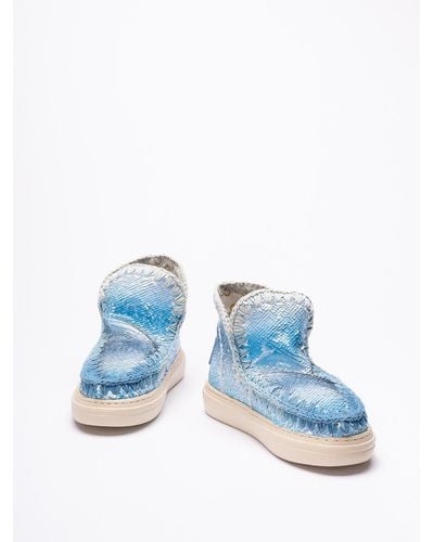 Mou Sneakers With Sequins Allover And Dégradé Stitching - Blu