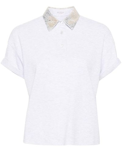 Brunello Cucinelli Sequin-detail Mélange Polo Shirt - White
