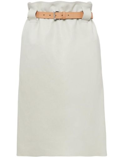 Prada Leather Midi Skirt - White