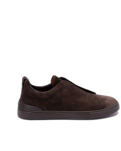 ZEGNA `Triple Stitch` Low-Top Sneakers - Brown