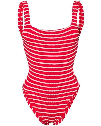 Hunza G Striped Seersucker Swimsuit - Red