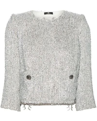 Elisabetta Franchi Tweed Cropped Jacket - Gray