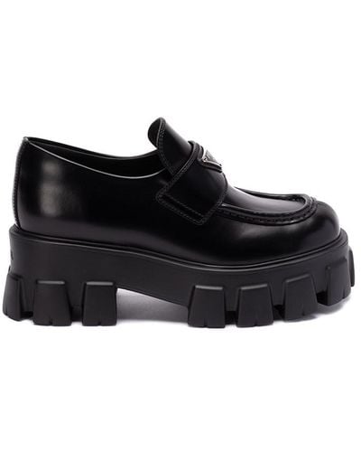 Prada Brushed Leather `Monolith` Loafers - Black
