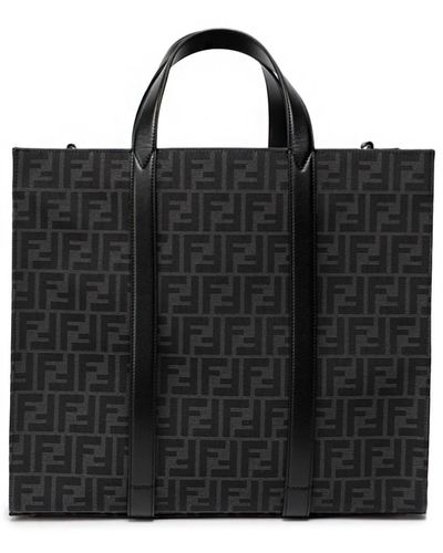 Fendi `jacquard Ff 19` Shopping Bag - Black