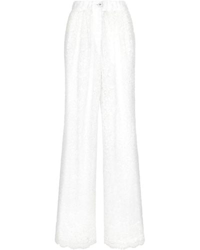 Dolce & Gabbana Floral-Lace Long-Length Palazzo Trousers - White