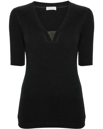 Brunello Cucinelli Short Sleeve V-Neck T-Shirt - Black