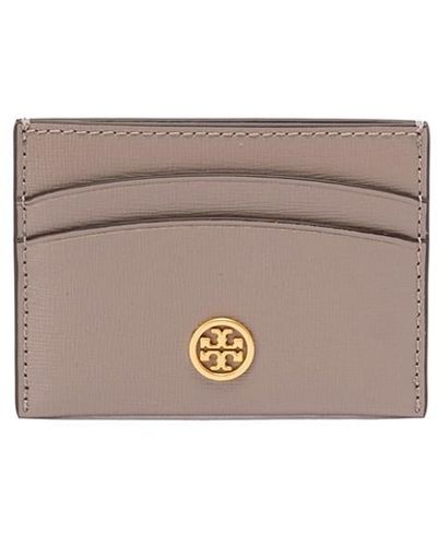 Tory Burch `robinson` Leather Card Case - Gray