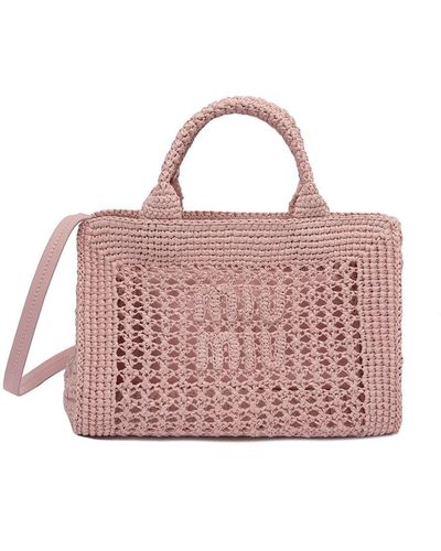 Miu Miu Colorblock Shopping Bag In Knit Fabric Onesize in Natural