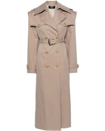 Balmain Trench Coat In Linen And Cotton - Natural